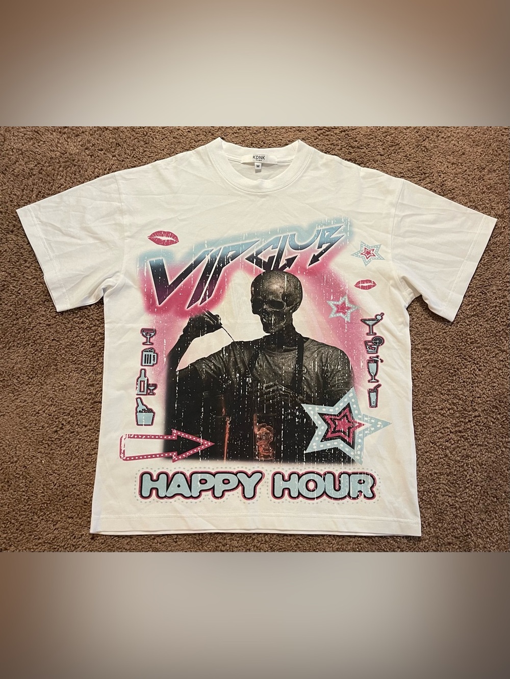 KDNK White 'Happy Hour' Graphic Tee - Pink & Blue Print